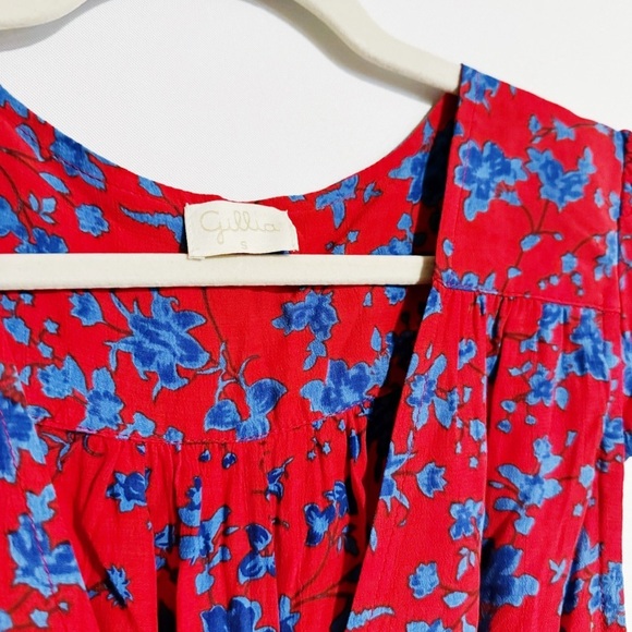 Gillia - Red and Blue Floral Wrap Midi Dress - Picture 5 of 6